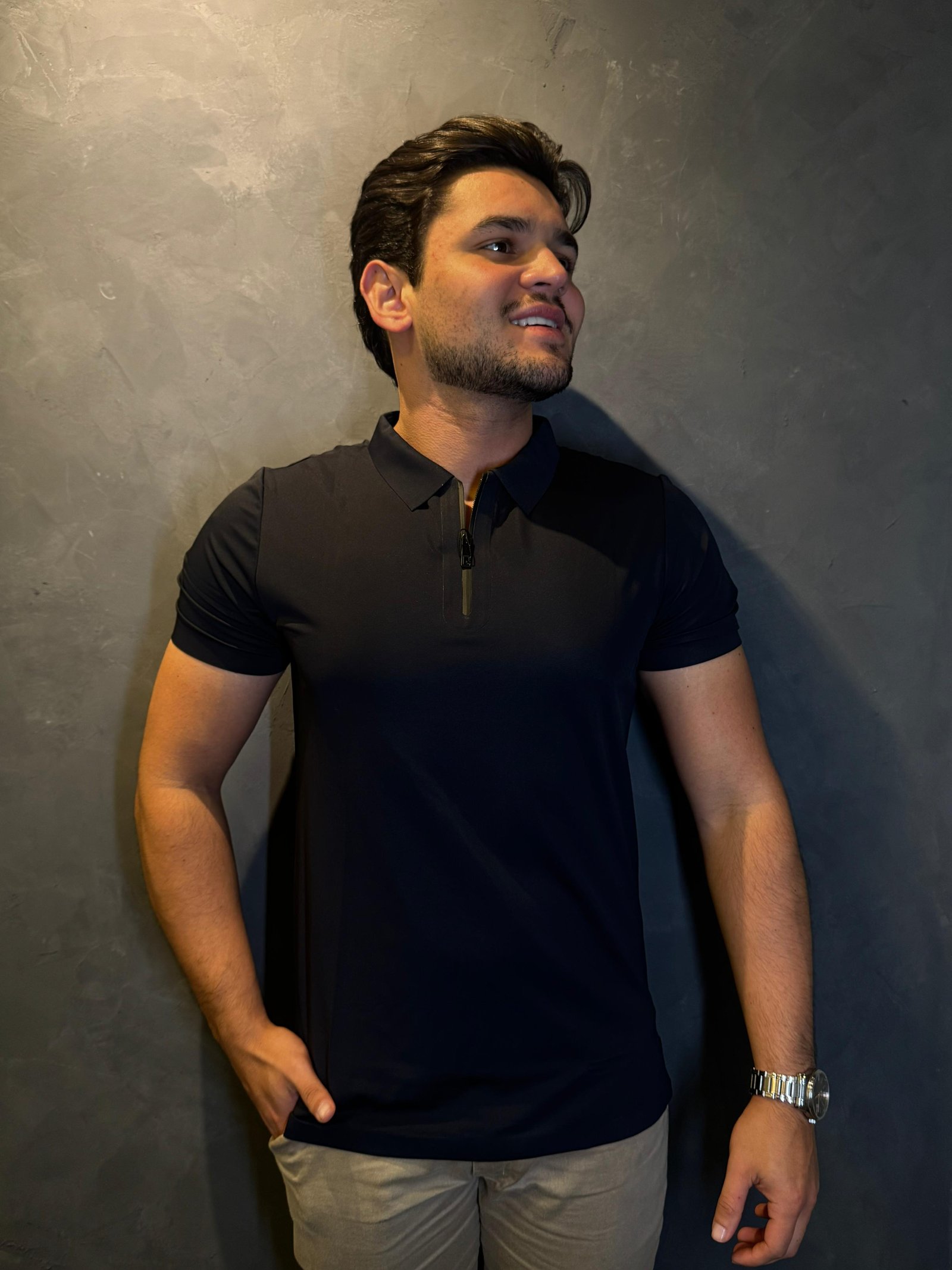 Polo Tech Ziper Preto