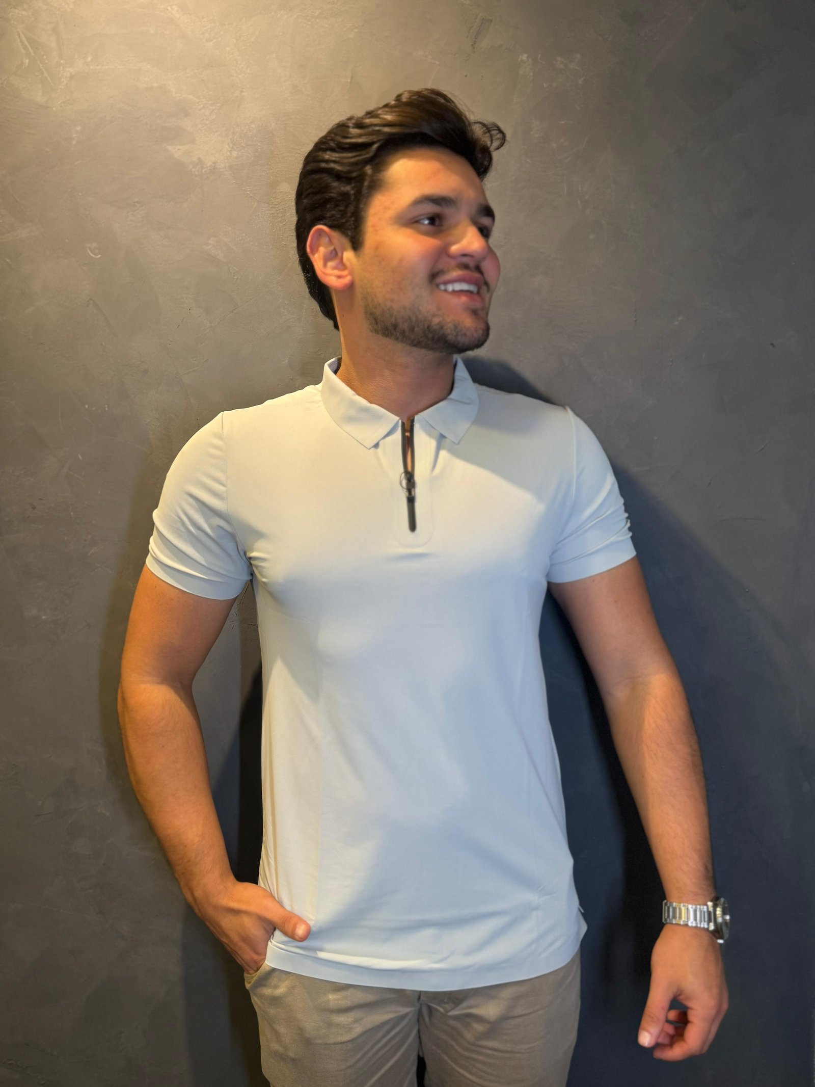 Polo Tech Ziper Cinza Claro