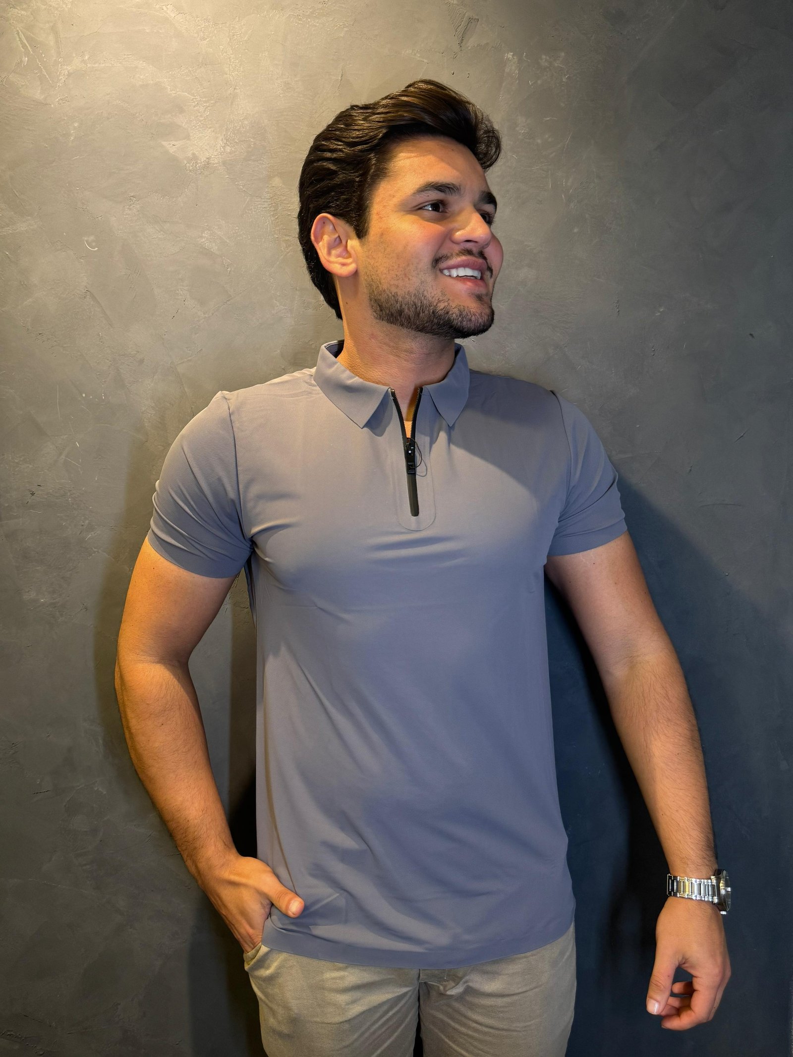 Polo Tech Ziper Cinza